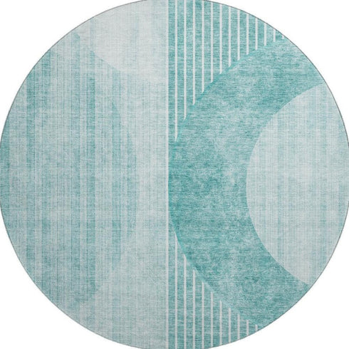 5' X 8' Teal And Ivory Geometric Washable Area Rug With UV Protection