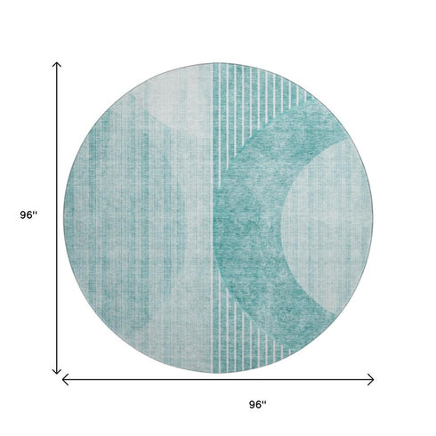 5' X 8' Teal And Ivory Geometric Washable Area Rug With UV Protection