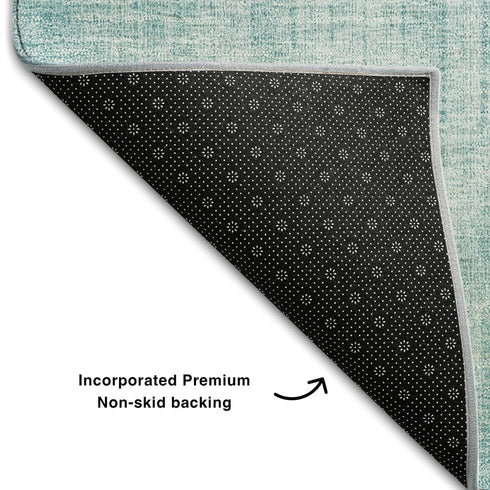 5' X 8' Teal And Ivory Geometric Washable Area Rug With UV Protection