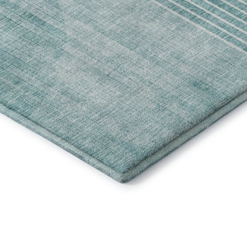 5' X 8' Teal And Ivory Geometric Washable Area Rug With UV Protection