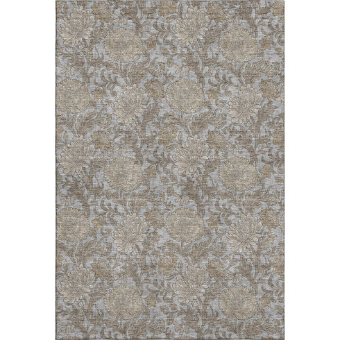 9' X 12' Gray And Silver Floral Washable Area Rug With UV Protection