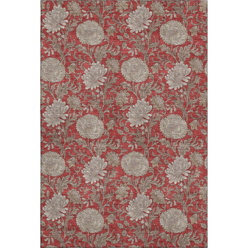 9' X 12' Red And Beige Floral Washable Area Rug With UV Protection