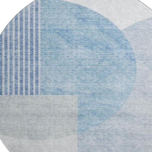 9' X 12' Blue And Ivory Geometric Washable Area Rug With UV Protection