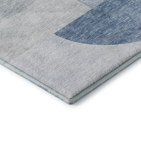 9' X 12' Blue And Ivory Geometric Washable Area Rug With UV Protection