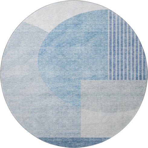 9' X 12' Blue And Ivory Geometric Washable Area Rug With UV Protection