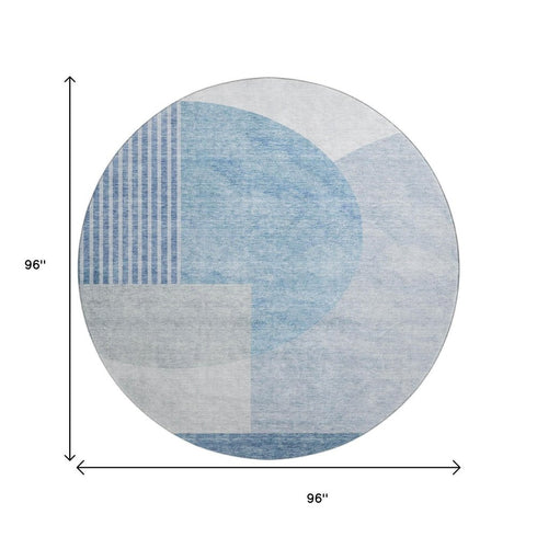 9' X 12' Blue And Ivory Geometric Washable Area Rug With UV Protection