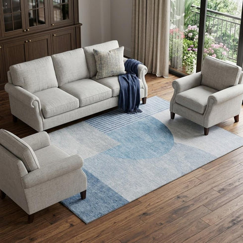 9' X 12' Blue And Ivory Geometric Washable Area Rug With UV Protection