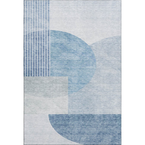 9' X 12' Blue And Ivory Geometric Washable Area Rug With UV Protection