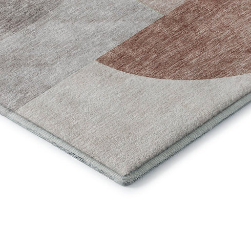 9' X 12' Copper Gray And Ivory Geometric Washable Area Rug With UV Protection