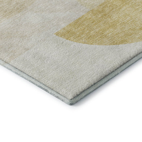 9' X 12' Gold And Ivory Geometric Washable Area Rug With UV Protection