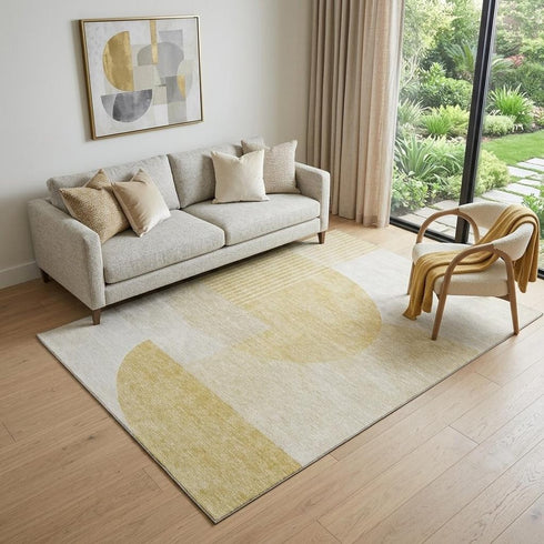 9' X 12' Gold And Ivory Geometric Washable Area Rug With UV Protection