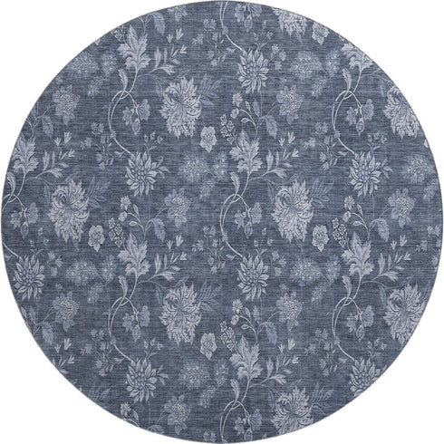 9' X 12' Blue And Ivory Floral Washable Area Rug With UV Protection