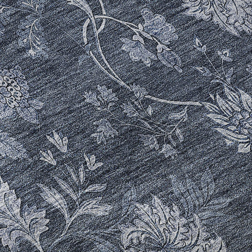 9' X 12' Blue And Ivory Floral Washable Area Rug With UV Protection