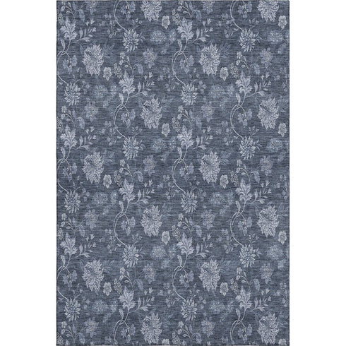 9' X 12' Blue And Ivory Floral Washable Area Rug With UV Protection