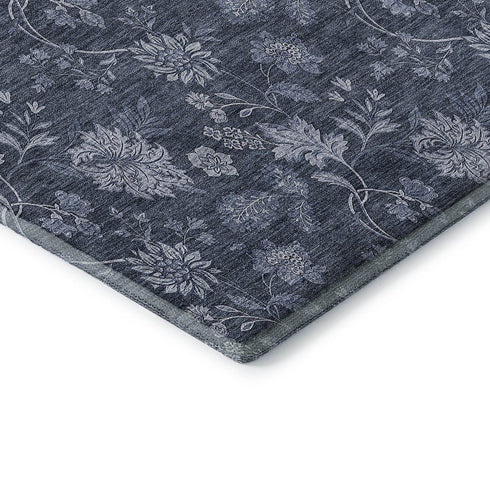 9' X 12' Blue And Ivory Floral Washable Area Rug With UV Protection
