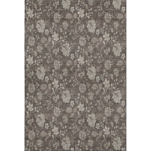 9' X 12' Chocolate And Beige Floral Washable Area Rug With UV Protection