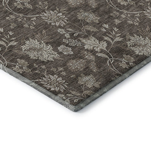 9' X 12' Chocolate And Beige Floral Washable Area Rug With UV Protection