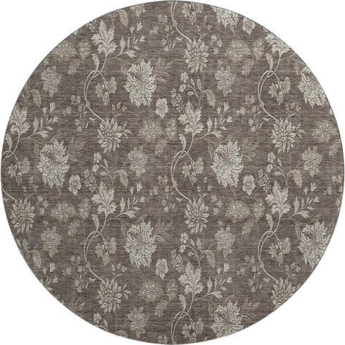 9' X 12' Chocolate And Beige Floral Washable Area Rug With UV Protection
