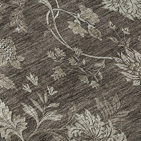 9' X 12' Chocolate And Beige Floral Washable Area Rug With UV Protection