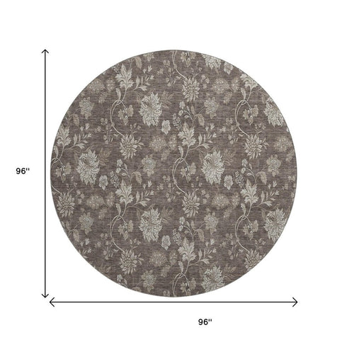 9' X 12' Chocolate And Beige Floral Washable Area Rug With UV Protection