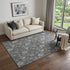 9' X 12' Gray And Silver Floral Washable Area Rug With UV Protection
