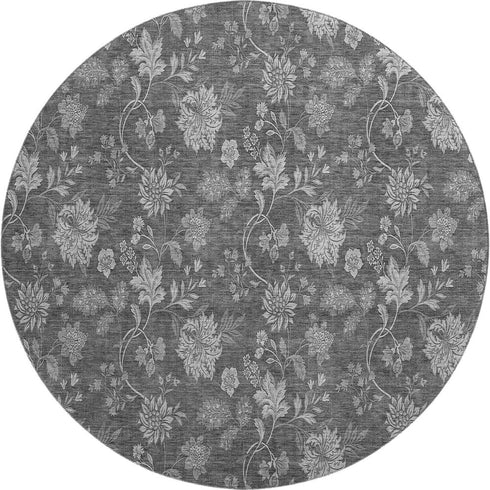 9' X 12' Gray And Silver Floral Washable Area Rug With UV Protection