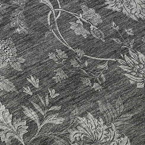 9' X 12' Gray And Silver Floral Washable Area Rug With UV Protection