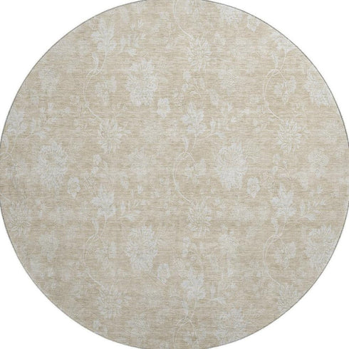 9' X 12' Beige And Ivory Floral Washable Area Rug With UV Protection