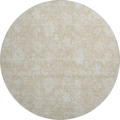 9' X 12' Beige And Ivory Floral Washable Area Rug With UV Protection