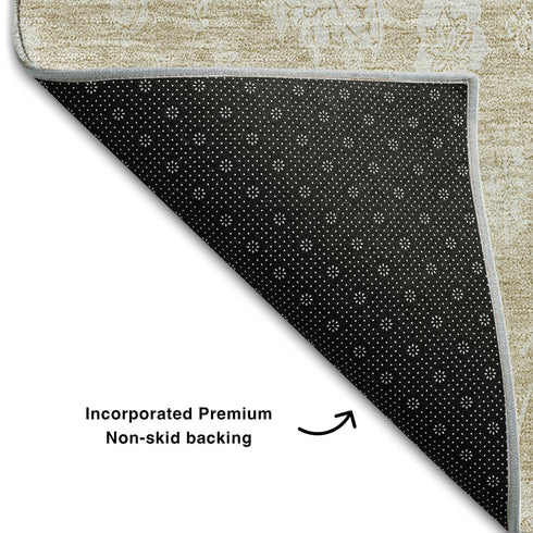 9' X 12' Beige And Ivory Floral Washable Area Rug With UV Protection