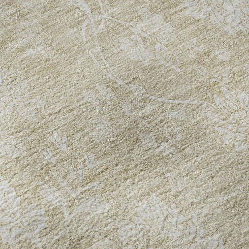 9' X 12' Beige And Ivory Floral Washable Area Rug With UV Protection