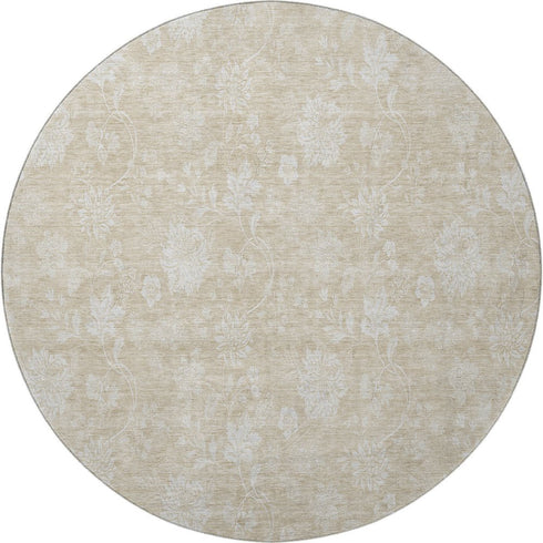 9' X 12' Beige And Ivory Floral Washable Area Rug With UV Protection