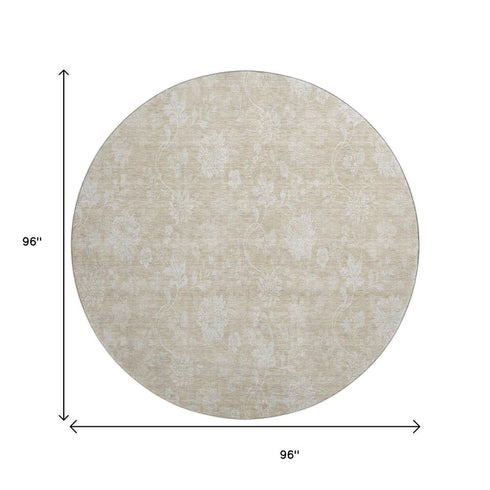 9' X 12' Beige And Ivory Floral Washable Area Rug With UV Protection