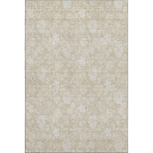 9' X 12' Beige And Ivory Floral Washable Area Rug With UV Protection