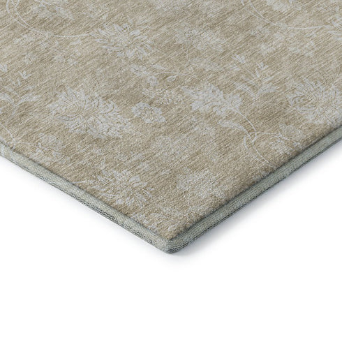 9' X 12' Beige And Ivory Floral Washable Area Rug With UV Protection