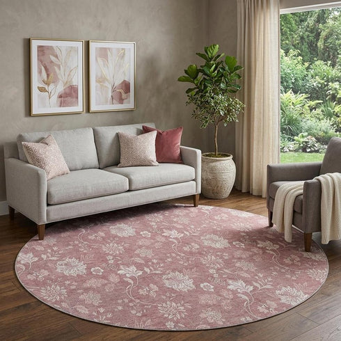 9' X 12' Blush And Ivory Floral Washable Area Rug With UV Protection