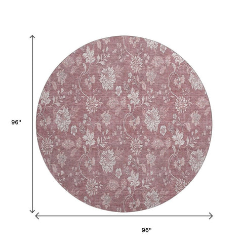 9' X 12' Blush And Ivory Floral Washable Area Rug With UV Protection