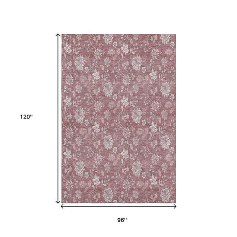 9' X 12' Blush And Ivory Floral Washable Area Rug With UV Protection