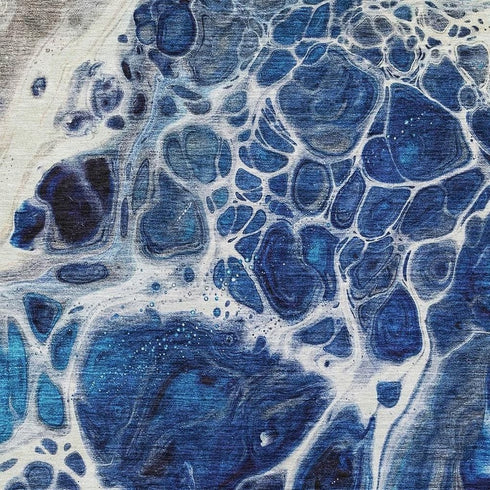 9' X 12' Navy Blue Ivory And Gray Abstract Washable Area Rug With UV Protection