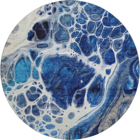 9' X 12' Navy Blue Ivory And Gray Abstract Washable Area Rug With UV Protection