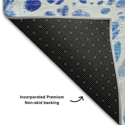 9' X 12' Navy Blue Ivory And Gray Abstract Washable Area Rug With UV Protection