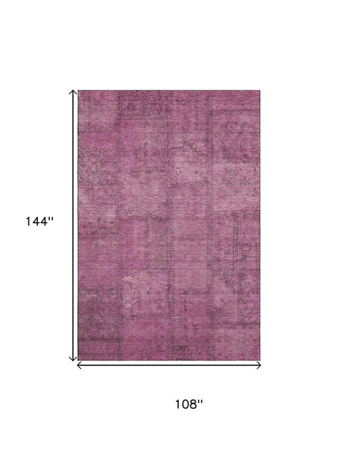 9' X 12' Blush And Gray Patchwork Washable Area Rug With UV Protection