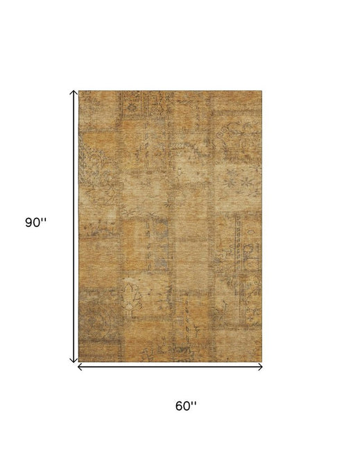 9' X 12' Copper And Gray Patchwork Washable Area Rug With UV Protection