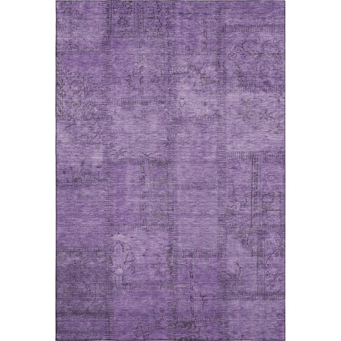 9' X 12' Purple And Gray Patchwork Washable Area Rug With UV Protection