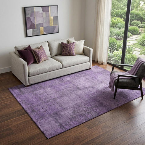 9' X 12' Purple And Gray Patchwork Washable Area Rug With UV Protection