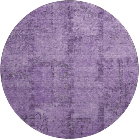 9' X 12' Purple And Gray Patchwork Washable Area Rug With UV Protection