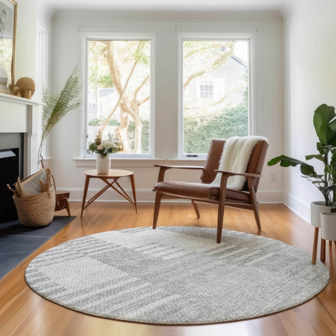 9' X 12' Silver And Gray Striped Washable Area Rug With UV Protection