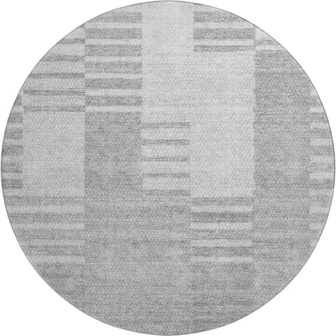 9' X 12' Silver And Gray Striped Washable Area Rug With UV Protection