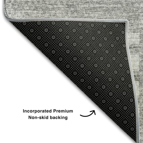 9' X 12' Silver And Gray Striped Washable Area Rug With UV Protection