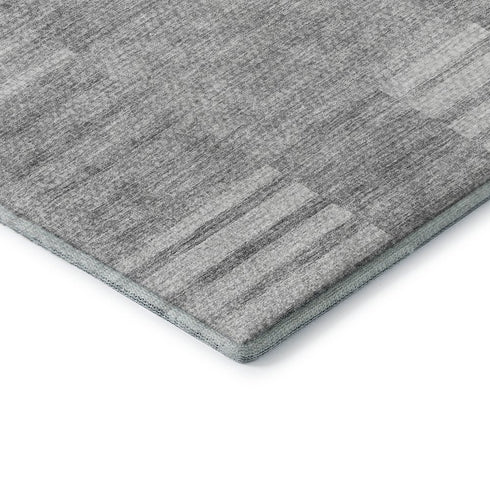 9' X 12' Silver And Gray Striped Washable Area Rug With UV Protection